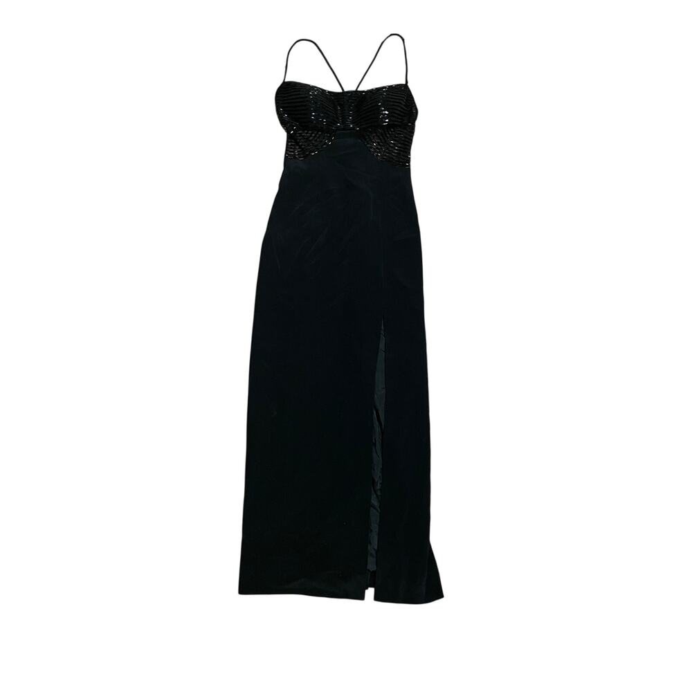 90s Cache Black Beaded Sequin Maxi Dress Size 8 Y2K Formal Evening Gown Vintage - Picture 2 of 8